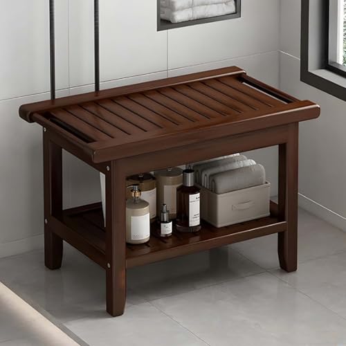 Banco de ducha de bambú con asas, reposapiés versátil y estante Sto, uso en interiores y exteriores, diseño resistente y Ele para baño y spa