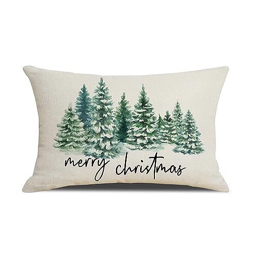 wyooxoo Christmas Pillow Covers 12x20 Inch Christmas Tree Nature Forest Print Decorative Cushion Case Winter Holiday Pillowcase for Sofa Couch Outdoor Patio Living Room