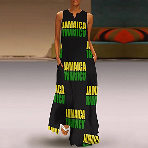 TAIZIYEAH Long Dress Elegant Casual Long Dress Jamaica Flag Girls Summer Sunshine Beach Skirts for Womens XL2