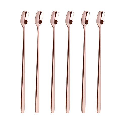 ZEARE Lot de 6 cuillères à café à long manche en acier inoxydable - Idéales pour un usage quotidien (or rose)