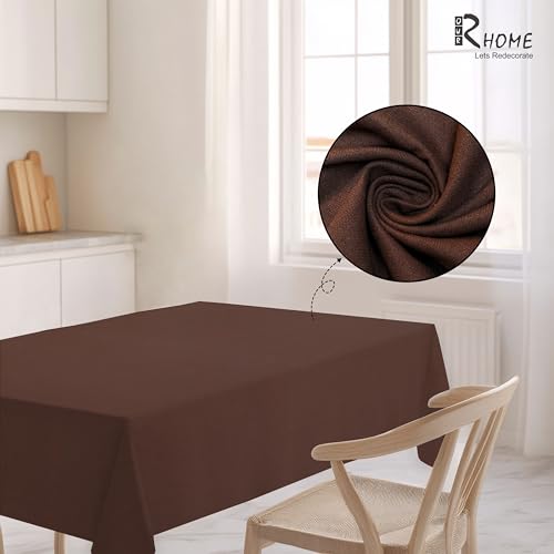Image of R home 100% Cotton Solid Table Cover | 200 GSM Thick Fabric, Anti-Skid | Machine Washable & Reusable | Ideal for Dining Table & Centre Table, Easy Maintenance (Cocoa Brown, 56 x 90 Inch)