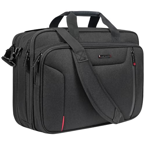 EMPSIGN Laptop Bag Briefcase, 17.3 Inch Computer Bag Expandable Laptop Case for Men, Water Repellent Shoulder Messenger Bag for Work Business Travel Office-Black/Red