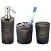 mDesign Frosted Plastic Soap Dispenser Pump, Toothbrush Holder Stand, Tumbler for Bathroom Vanities - Set of 3, Black/Clear