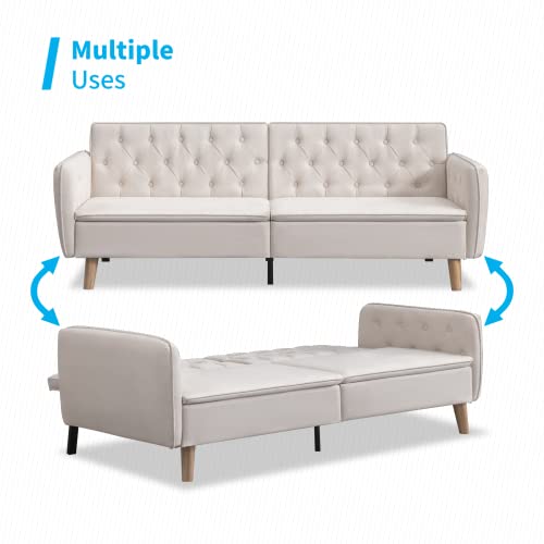 Mjkone Convertible Futon Sofa Bed, Loveseat Sleeper Couch With Adjustable Backrest,Memory Foam Futon Couches,Fold Out Couch Sofa Bed For Compact Living Spaces(Beige) #TOP4
