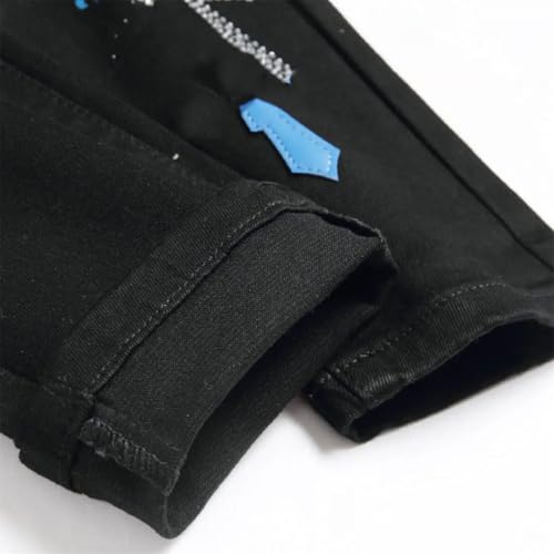 Men's Jeans with Distressed Patches Elastic Slim Fit Leggings Pants4