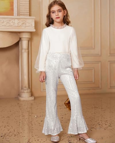 Image of GRACE KARIN Girls Sequin Pants Sparke Trouser Glitter Dance Bell Bottoms 5-14
