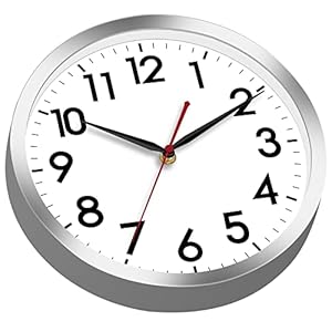 AKCISOT Wall Clock 10 Inch Silent Wall Clocks Battery Operated Non Ticking - Modern Silver Clock Decorative for Kitchen, Bathroom, Bedroom, Living Room, Office, Home(Silver) AKCISOT Wall Clock 10 Inch Silent Wall Clocks Battery Operated Non Ticking Modern Silver Clock Decorative for Kitchen Bathroom Bedroom Living Room Office HomeSilver