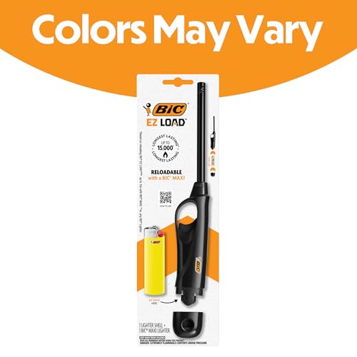 BIC EZロードライター、再ロード可能な多目的ライター、キャンプ、グリル、暖炉での使用に最適 EZロードロングシェル2個とBICマキシポケットライター2個付き