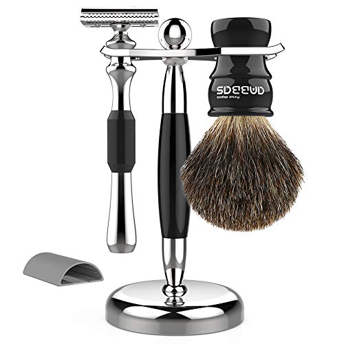 Anbbas 2in1 Rasierset Luxus Herren Geschenk Set Rasierpinsel Dachshaar silberspitz mit Rasierständer für Rasiermesser für Männer Klassische Nassrasur