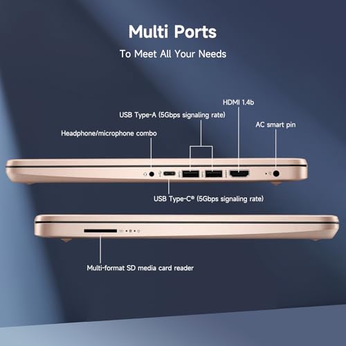 Image of HP 14 Laptop Computer, Quad-Core (Beat i3-1115G4), 8GB RAM 256GB Storage (128GB UFS+128GB SD Card), Laptops for Study Student 1-Year Office 365 Copilot AI WiFi 6 Win11 w /GM Accessories