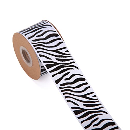 Meseey Jungle Animal Ribbons 1-1/2 Inch X 20 Yards Safari Animal Wrapping Black And White Zebra Printed Ribbon For Diy Craft, Wild One Party Decor ( White Zebra) #TOP1