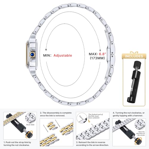 Elegant Two-Tone Small Gold Watch for Women - Vintage Roman Dial Rectangular Analog Timepiece - Image 5