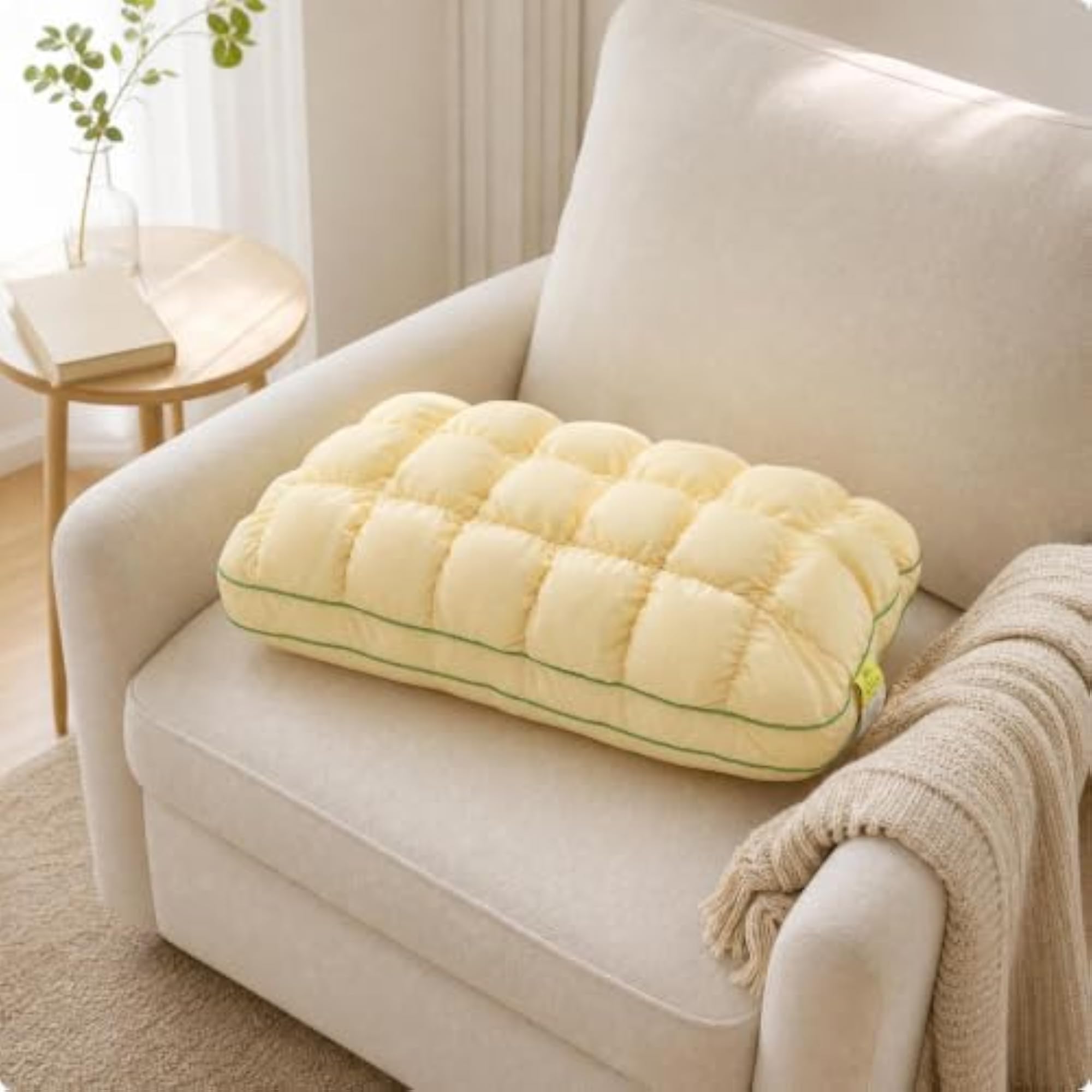 Quilted Pillow Medium Support, Polyester Fiber, Yellow