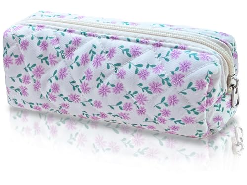 BOAJUNWU Pencil Pouch Cute Pencil Case Office Storage Bag Holder Box Organizer Aesthetic Bow Flower Pattern Makeup Pouch Cosmetic Bag for Women Girls