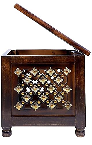 Image of Bros Moon Elegant and Sturdy Favourite Table Antique Classy Wooden Stool for Living and Bed Room (Elegent Wooden Stool, 15 inches)