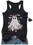 Spooky Season Shirts for Women Halloween Cute Graphic Tank Tops Ghost Tees Teen Girls Halloween Spooky Basic Outfit Tops(Spooky Grey,Medium)