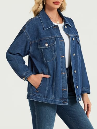 LifeShe Oversized Jean Jacket for Women Trendy Fall Boyfriend Denim Jackets Loose Shacket Coats 20253