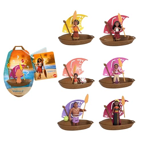 Mattel Disney Vaiana 2 Intrépidos Navegantes Conjunto con muñeco pequeño sorpresa, canoa y accesorios, inspirado en la película (los estilos pueden variar), JBT68