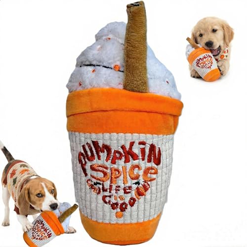Paw-FECT Piece - Pumpkin Spice Winter/Fall Funny Parody Coffee Cup/Ice Cream Cup Dog Chew Toy - Plush Squeaky Toy for Small/Medium/Large Dogs Unique and Hillarious Gift for All Occasions