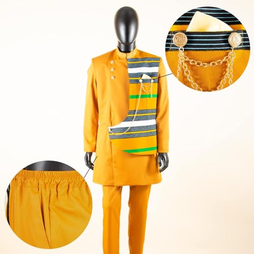 Men`s Suit Slim Fit Embroidery Gold Chain Single Breasted Print Blazer and Trousers Set African Clothes4
