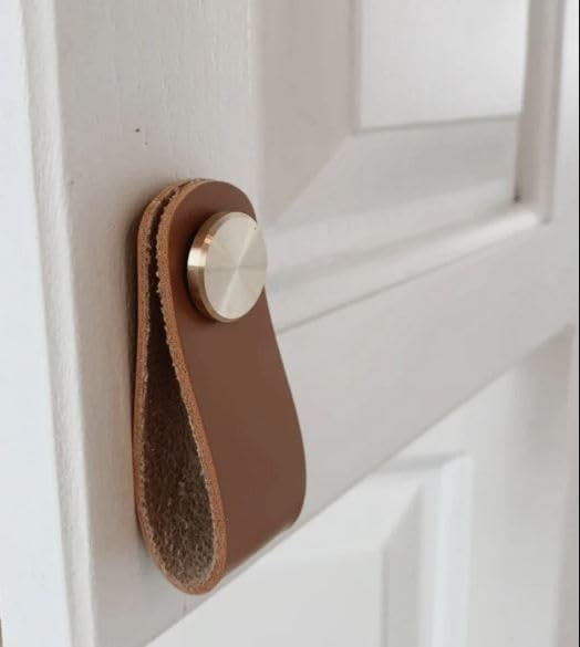 Brown Leather Knobs and Handles - 1 Piece (Handle)