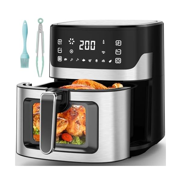 COMFYHOME Air Fryer for Home - 1600W, 6.5L Digital Air Fryer w/See-Through Window & Touch Panel, Uses 95% Less Oil, 8 Pre-set Menu & Recipe, Non-Stick Basket, Rapid Air Technology for Fast Meals