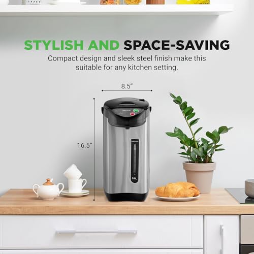 Image of NutriChef 5.2 Qt Hot Water Dispenser with 5 Temperature Settings | Digital water boiler with 3 dispensing options, stainless steel interior, safety lock, and quick heating.