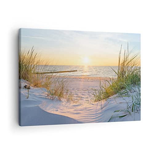 Moderne Impression sur Toile dune plage mer Image Tableau Decoration Murale 70x50cm Deco Cadre Décoration Salon Chambre Cuisine Horizontal Petit Tableaux Decoratifs Muraux Art Wall Decor AA70x50-3989