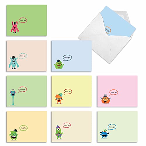 Image of The Best Card Company - Thank You and Gratitude Cards (Box of 10), All Occasions Note Cards, Stationery Set 4 x 5.12 inch- Hipster Monsters M2974