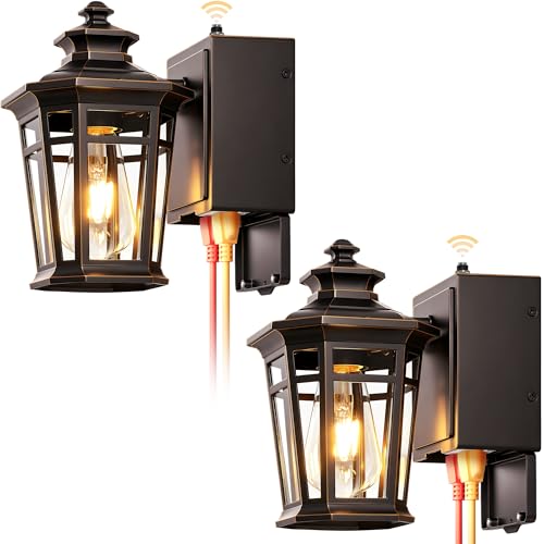 Image of Gleamz 2-Pack ORB Dusk to Dawn Outdoor Lighting with GFCI Outlet, Outside Wall Lights with Gold Trim, Aluminum Exterior Lighting Fixtures Wall Mount, Waterproof Modern Exterior Coach Light Fixtures