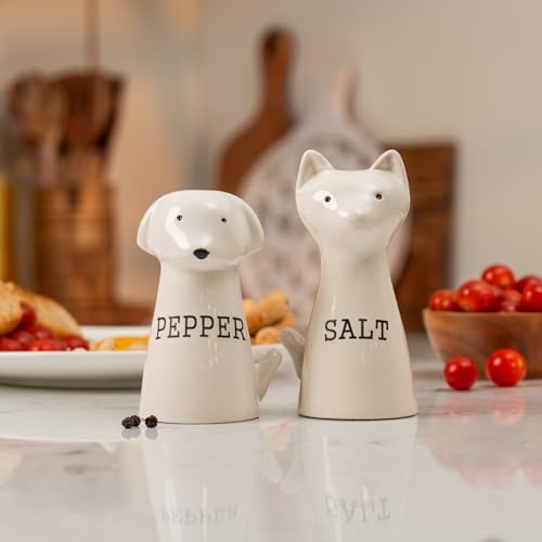 Image of Pup & Purr Salt & Pepper Shaker Set - Set of 2 Handcrafted Ceramic Shakers - Minimal Tabletop Essentials for Everyday Dining