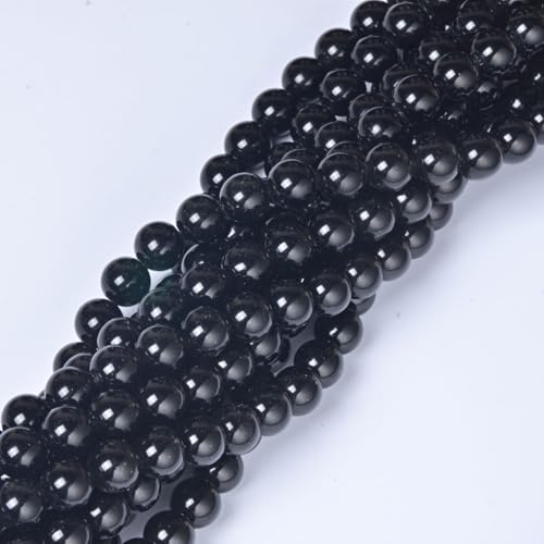 Image of 8mm Round Black Obsidian Natural Stone Beads for Jewellery Making, Gemstone Beads for Crafting (45-50Pcs)