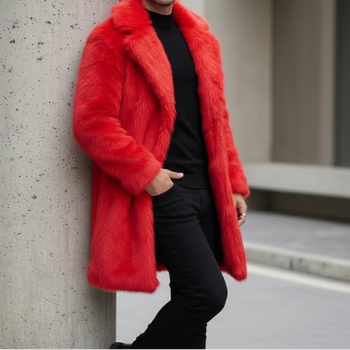 Image of Lisa Colly Mens Faux Fur Coat Jacket Winter Overcoat | Men's Faux Fur Long Jacket, Long Sleeve, Fluffy Warm, Winter Parka Coat
