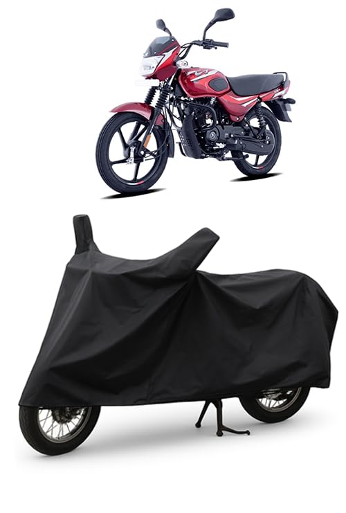 Image of DAXO Waterproof Bike Cover for Bajaj CT 100 | All Weather Protection from Rain, Dust, Heat & Scratches with Mirror Pockets & Buckle Belt | CT 100 Bike Cover | Black