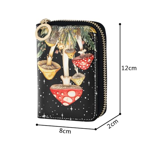 RFID Credit Card Holder Wallets Accordion for Women Leather Zipper Card Case Accordion Wallet for Ladies Girls (Mushrooms)4