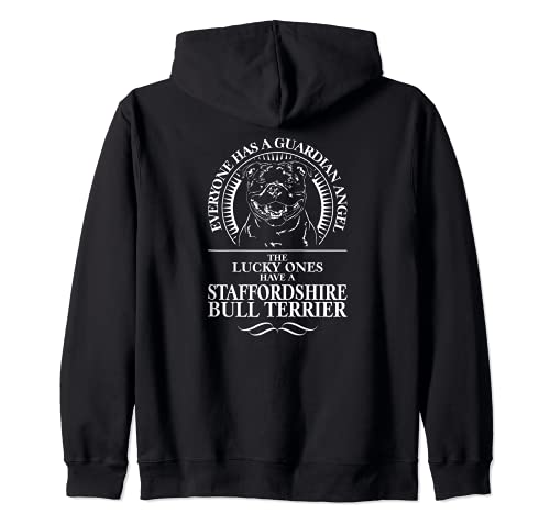Proud Staffordshire Bull Terrier Guardian Angel dog saying Zip Hoodie, Black