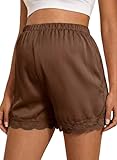 BLENCOT Maternity Shorts for Women Casual Summer Satin Lace Trim Beach Vacation Pregnancy Clothes Fashion 2026 Brown X-Large