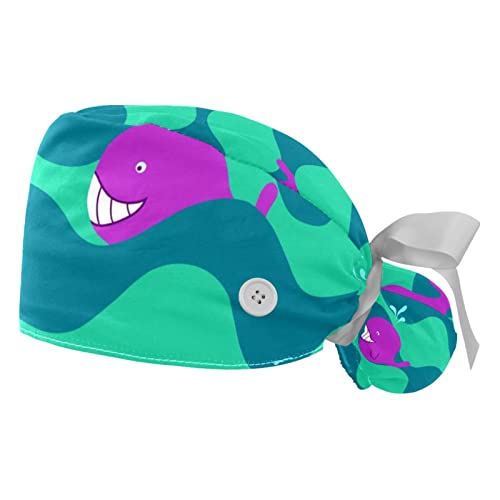 Casquettes de travail JDEZ chapeaux bouffants 2 pièces à motifs baleines et vagues marine