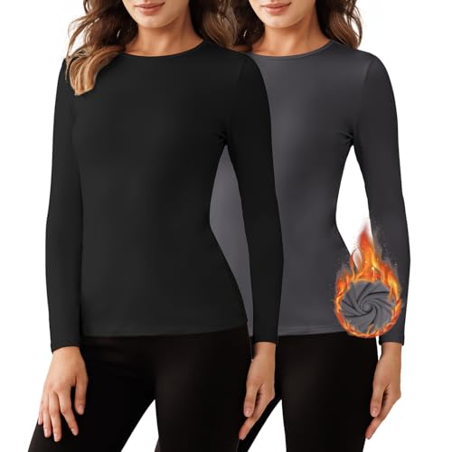 Bonneuitbebe 2 Pack Thermal Shirts for Women Cold Weather Slimming Underwear Tops Comfort Long Sleeve Baselayer Tops
