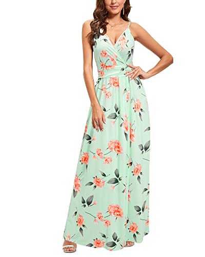 Image of Newshows Women's 2026 Lightweight Summer Wedding Guest Beach Vacation Casual V Neck Split Flowy Maxi Dress