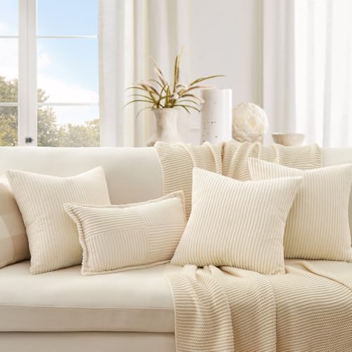 Image of Topfinel Decorative Beige Throw Pillow Covers Cushion Cases, Set of 4 Soft Velvet Modern Double-Sided Designs, Natural Home Decor, Pillow Inserts Not Included (22x22 inch)