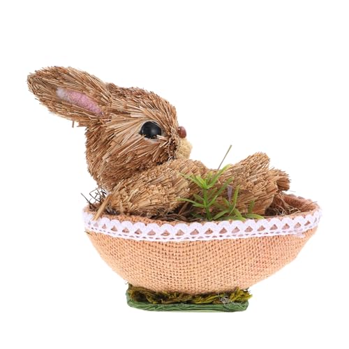 Alipis Woven Bunny Adornment Realistic Straw Decor for Easter Parties Garden Home Spring Ornament Photo Prop Unique Idea for Holidays Birthdays