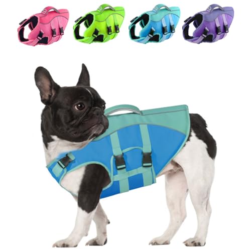 PETDSH Dog Life Jacket Small, Reflective Dog Life Vest for Swimming Boating, Dog Swim Vest with Superior Buoyancy and Rescue Handle, Adjustable Dog lifejacket for Small Dogs (Blue,XS)