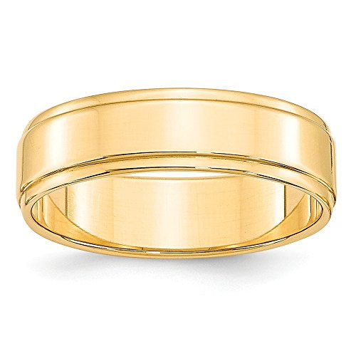 Solid 14k Yellow Gold 6mm Flat with Step Edge Plain Classic Wedding Band Ring