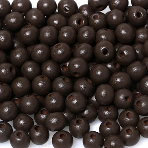 300 Pieces 10mm Wood Beads Colored Wooden Beads with 3mm Hole for Craft Making, Dark Brown Round Wood Loose Beads for Beading Crafts, 3mm Hole