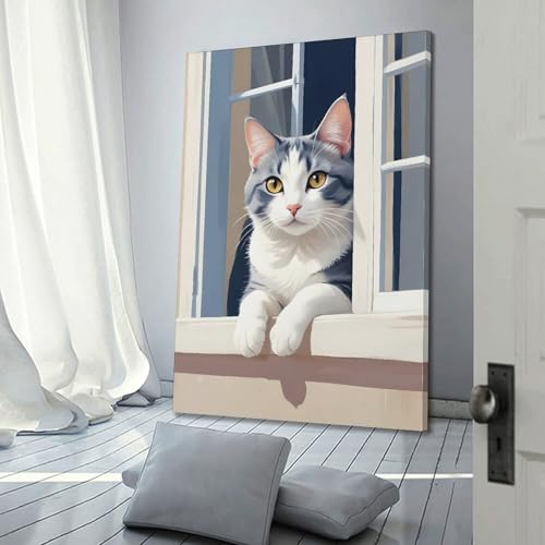 Impression sur toile chat moderne tableau décoration murale cadre salon 20x30cm - 3