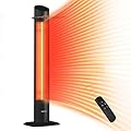 EAST OAK Outdoor Heater for Patio, 1500W Portable Electric Outdoor Heater, IP55 Waterproof Indoor Infrared Heater with Tip-over & Overheating Protection and 2 Heat Levels,Black