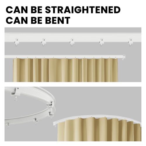 Image of Jilron Room Divider Curtain Ceiling Curtain Track Set for Blackout and Privacy (Beige Curtain + White Track) 106 inch W x 96 inch L -1 Piece