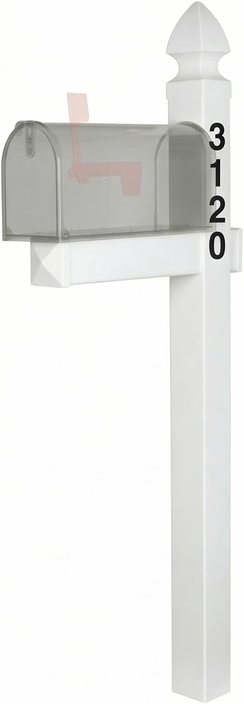4Ever Products White Vinyl Mailbox Post with Personalized Custom House Numbers - Mailbox Sold Separately