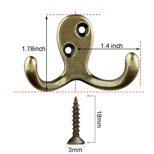 Ibosins 10 Pack Heavy Duty Double Prong Coat Hooks Wall Mounted With 20 Screws Retro Double Hooks Utility Hooks For Coat, Scarf, Bag, Towel, Key, Cap, Cup, Hat #TOP1